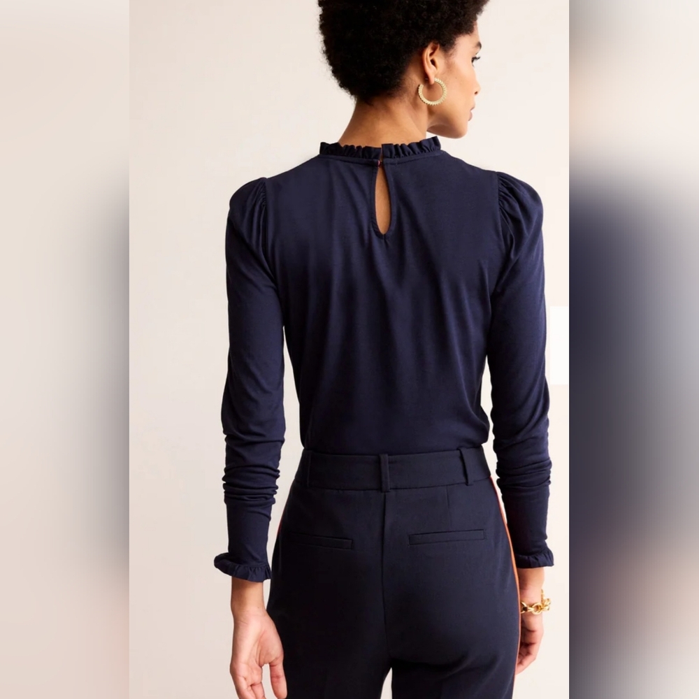 NWT BODEN Black Women's Supersoft Frill Detail Top Size 10 - Picture 2 of 8